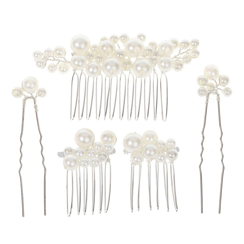 Sppry Wedding Pearl Hair Combs Set of 5 PCS  Elegant Hair Accessories for Bridal Women Silver